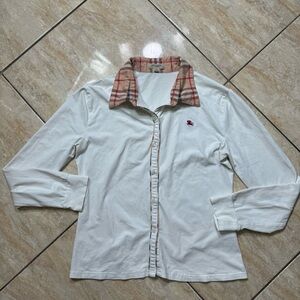 Burberry Ivory Shirt with Checkered Collar